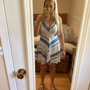 Lulus nautical v striped linen overlay dress